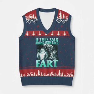 Funny Alpha Wolf Meme V-Neck Knit Sweater Vest If They Talk Behind Your Back Fart Humorous Cringe TS02 Navy Red Print Your Wear