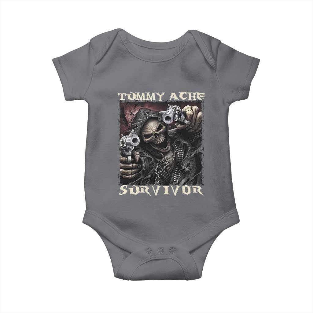 Skeleton Meme Baby Onesie Tummy Ache Survivor Funny Cool Edgy Hard Cringe TS02 Charcoal Print Your Wear