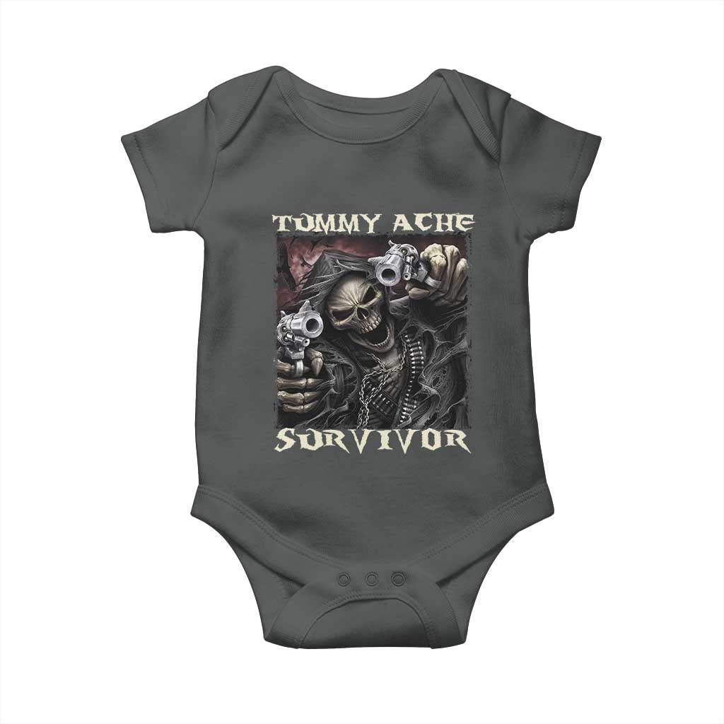 Skeleton Meme Baby Onesie Tummy Ache Survivor Funny Cool Edgy Hard Cringe TS02 Dark Heather Print Your Wear