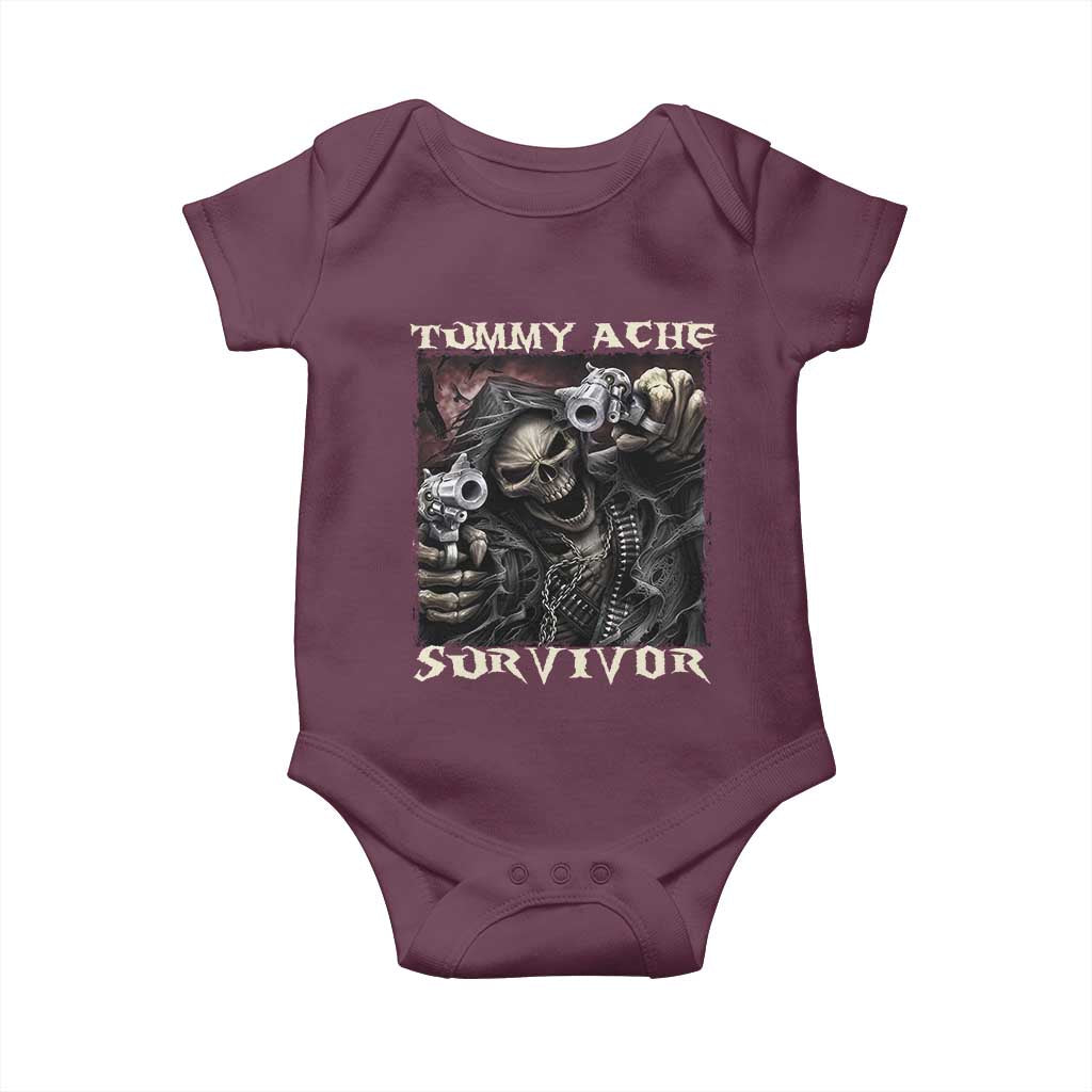 Skeleton Meme Baby Onesie Tummy Ache Survivor Funny Cool Edgy Hard Cringe TS02 Maroon Print Your Wear