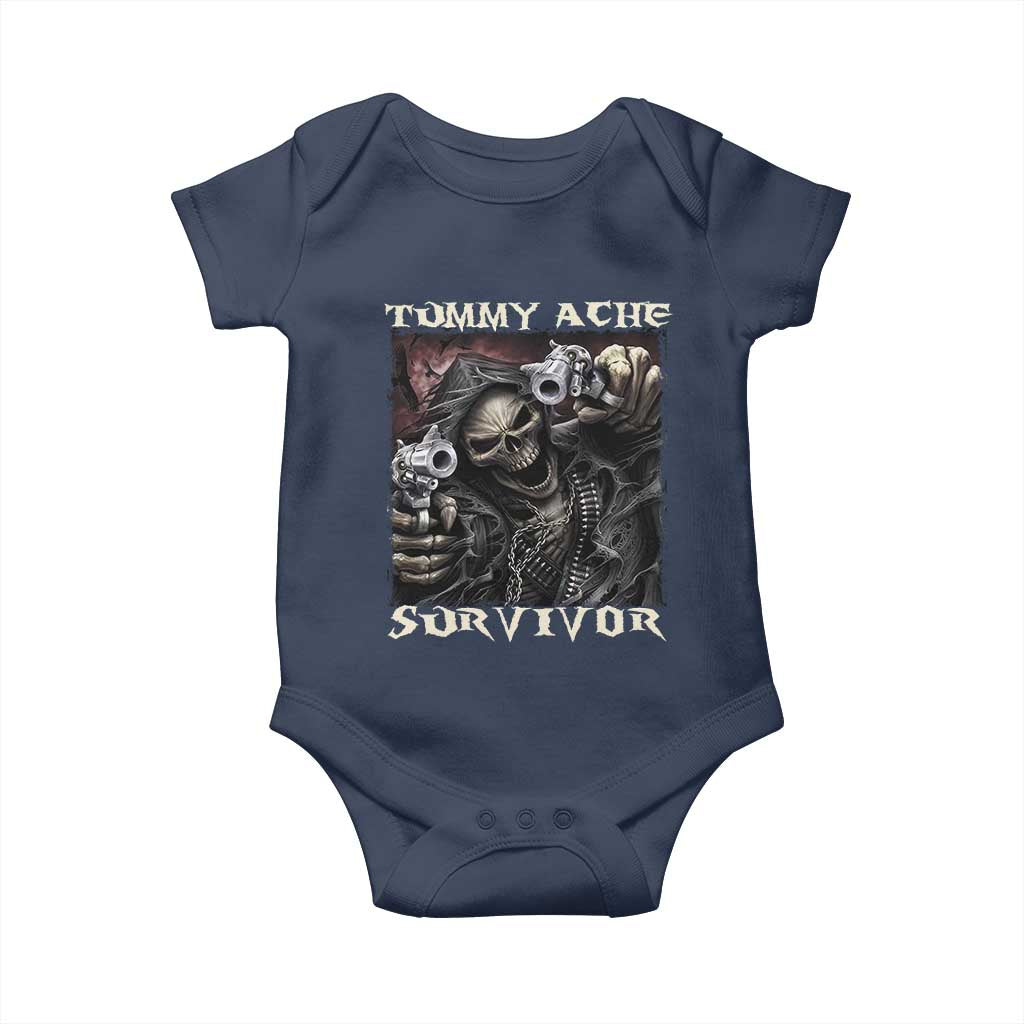 Skeleton Meme Baby Onesie Tummy Ache Survivor Funny Cool Edgy Hard Cringe TS02 Navy Print Your Wear
