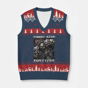 Skeleton Meme V-Neck Knit Sweater Vest Tummy Ache Survivor Funny Cool Edgy Hard Cringe TS02 Navy Red Print Your Wear