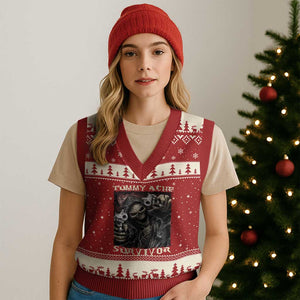 Skeleton Meme V-Neck Knit Sweater Vest Tummy Ache Survivor Funny Cool Edgy Hard Cringe TS02 Red Beige Print Your Wear
