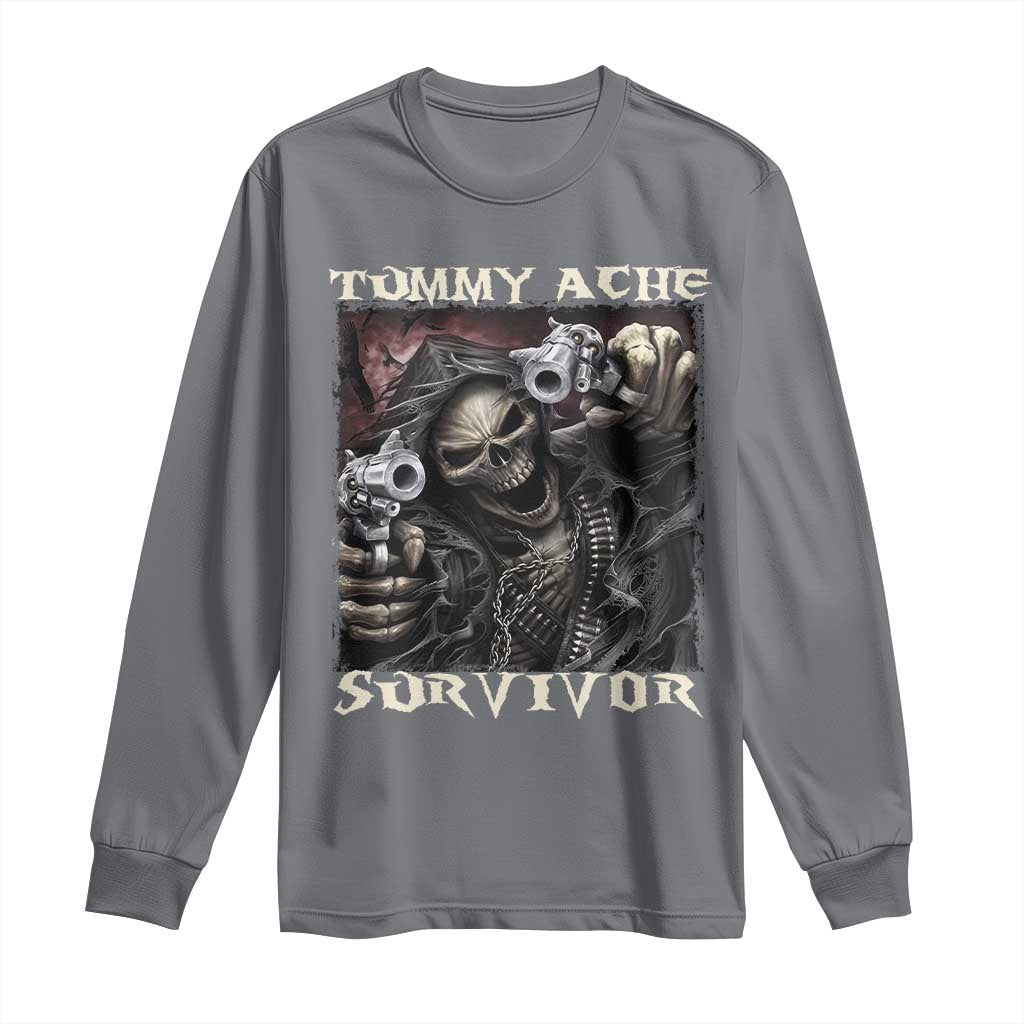 Skeleton Meme Long Sleeve Shirt Tummy Ache Survivor Funny Cool Edgy Hard Cringe TS02 Charcoal Print Your Wear