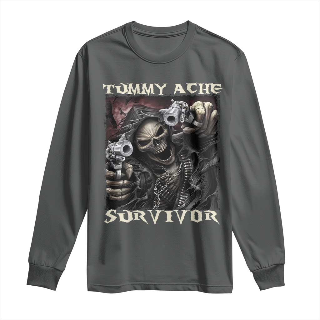 Skeleton Meme Long Sleeve Shirt Tummy Ache Survivor Funny Cool Edgy Hard Cringe TS02 Dark Heather Print Your Wear