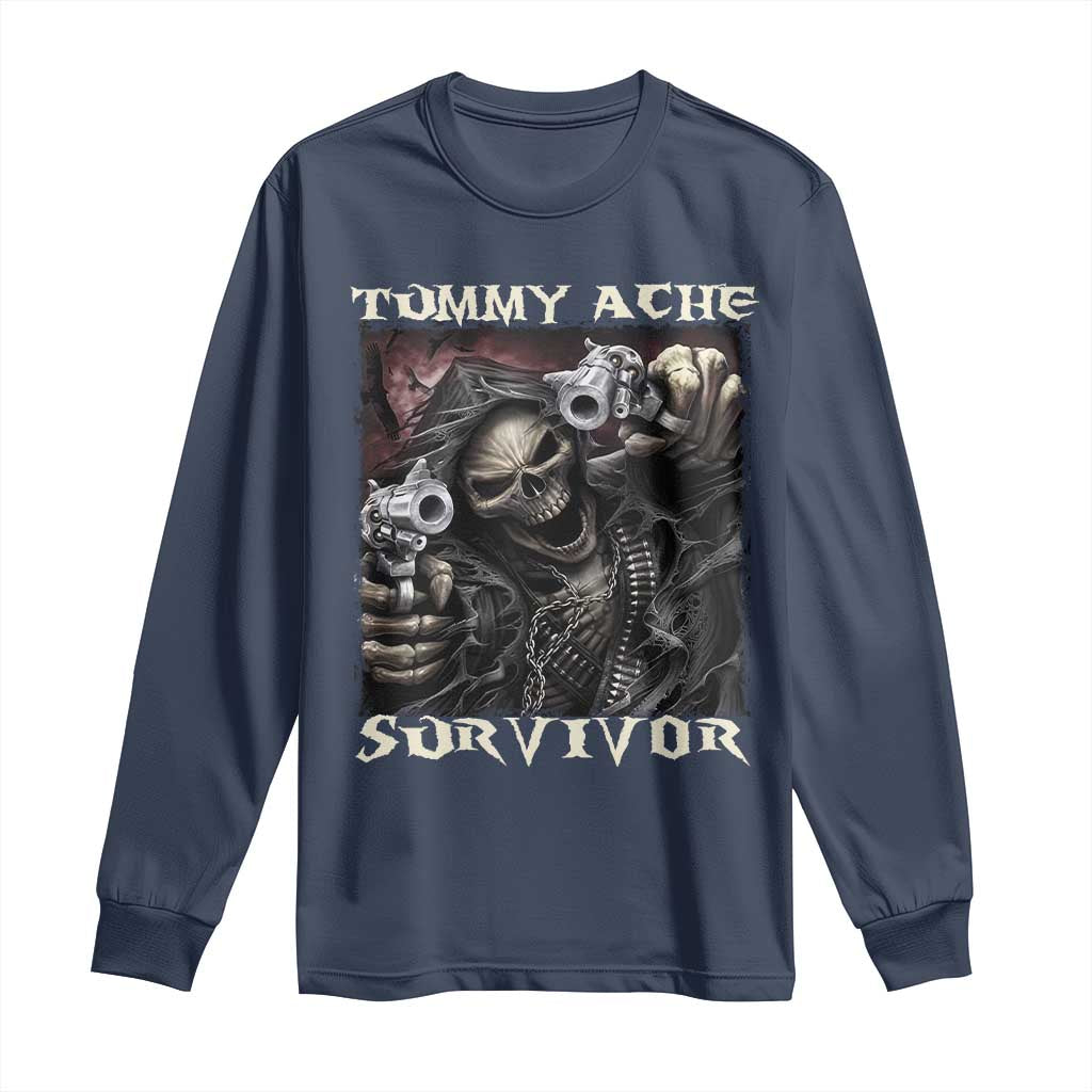 Skeleton Meme Long Sleeve Shirt Tummy Ache Survivor Funny Cool Edgy Hard Cringe TS02 Navy Print Your Wear