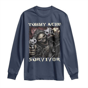 Skeleton Meme Long Sleeve Shirt Tummy Ache Survivor Funny Cool Edgy Hard Cringe TS02 Navy Print Your Wear