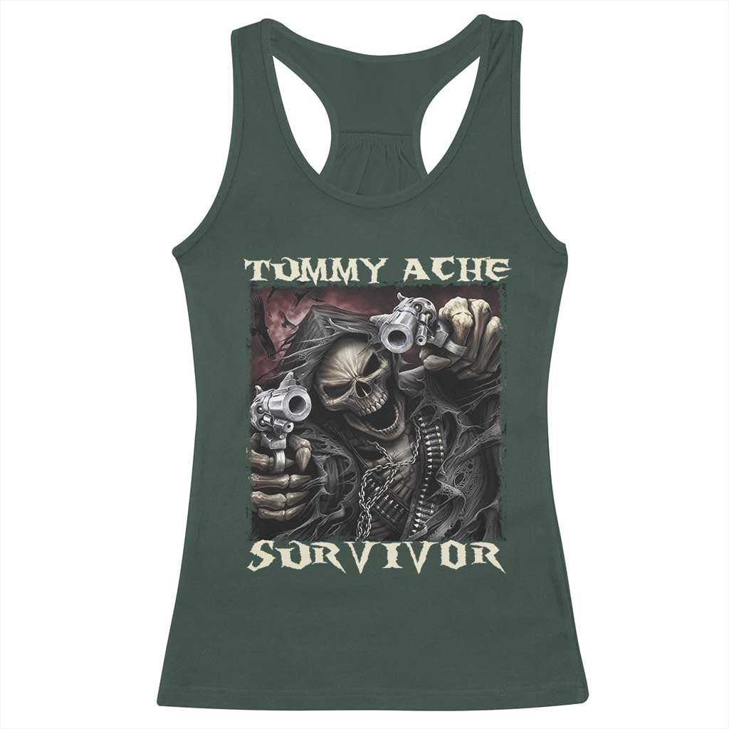 Skeleton Meme Racerback Tank Top Tummy Ache Survivor Funny Cool Edgy Hard Cringe TS02 Dark Forest Green Print Your Wear