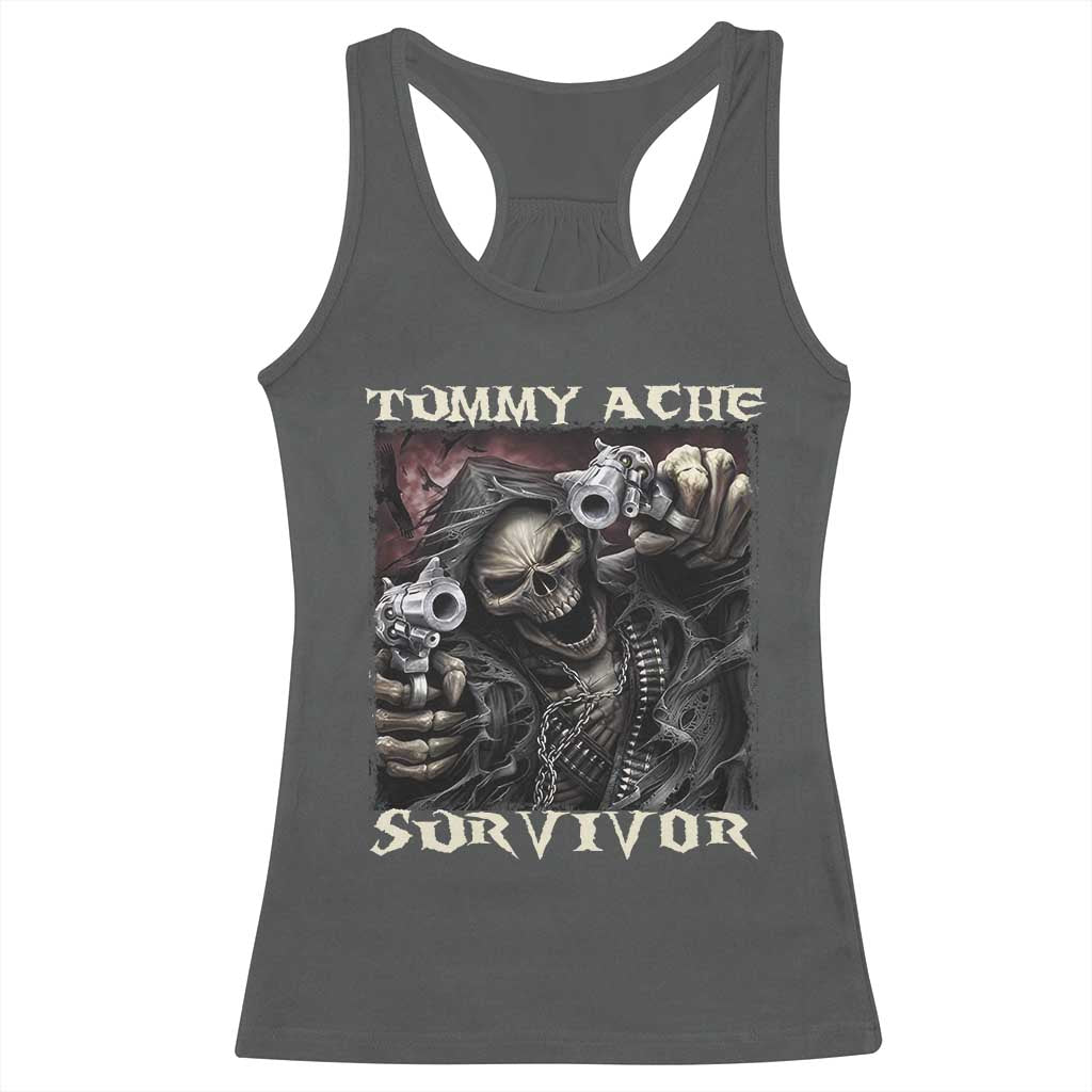 Skeleton Meme Racerback Tank Top Tummy Ache Survivor Funny Cool Edgy Hard Cringe TS02 Dark Heather Print Your Wear