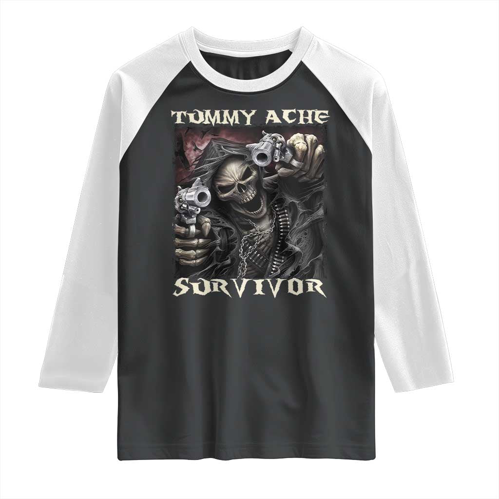 Skeleton Meme Raglan Shirt Tummy Ache Survivor Funny Cool Edgy Hard Cringe TS02 Black White Print Your Wear