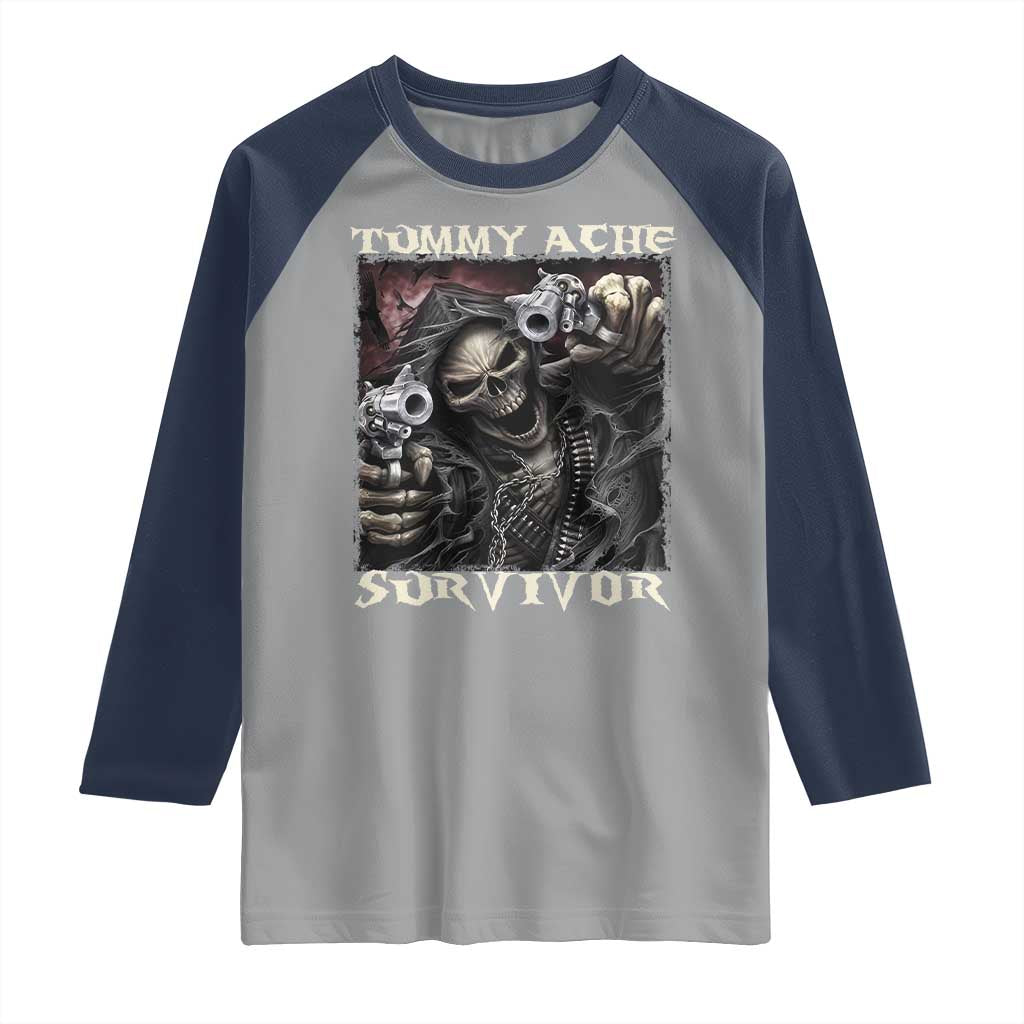 Skeleton Meme Raglan Shirt Tummy Ache Survivor Funny Cool Edgy Hard Cringe TS02 Sport Gray Navy Print Your Wear
