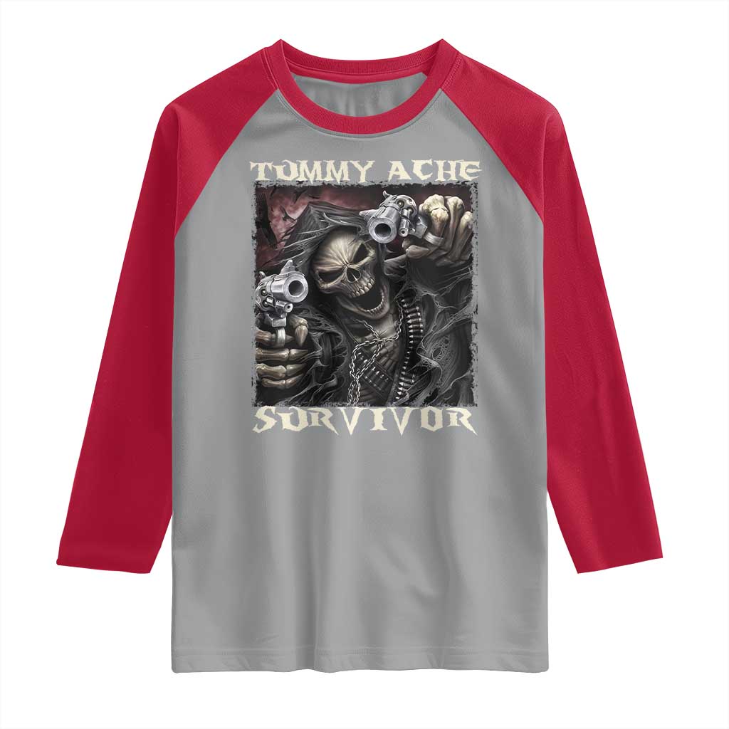 Skeleton Meme Raglan Shirt Tummy Ache Survivor Funny Cool Edgy Hard Cringe TS02 Sport Gray Red Print Your Wear