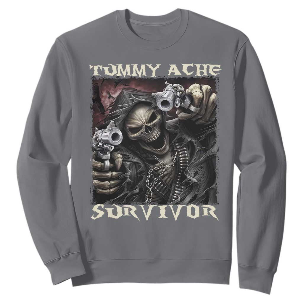 Skeleton Meme Sweatshirt Tummy Ache Survivor Funny Cool Edgy Hard Cringe TS02 Charcoal Print Your Wear