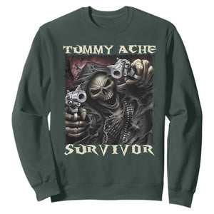 Skeleton Meme Sweatshirt Tummy Ache Survivor Funny Cool Edgy Hard Cringe TS02 Dark Forest Green Print Your Wear
