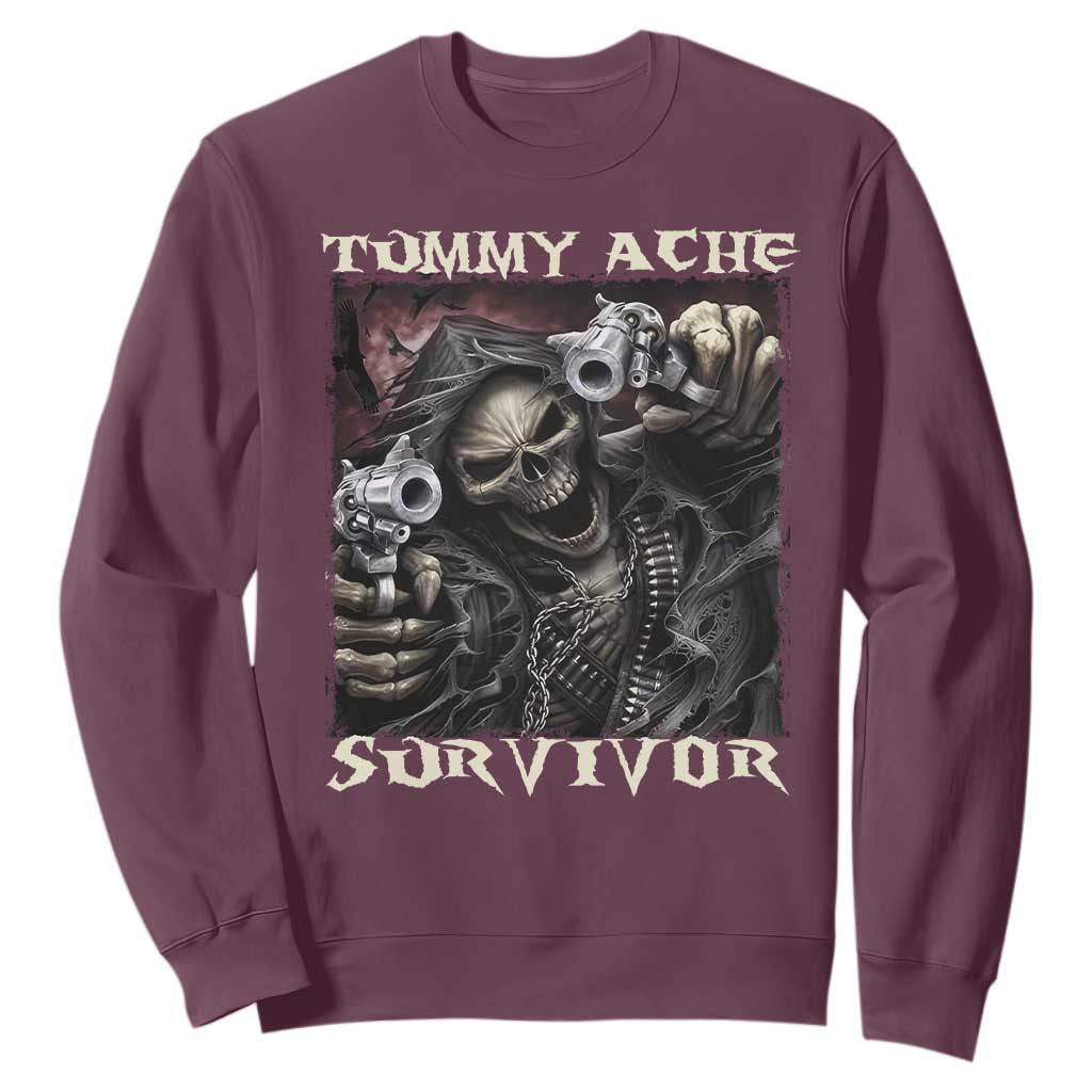 Skeleton Meme Sweatshirt Tummy Ache Survivor Funny Cool Edgy Hard Cringe TS02 Maroon Print Your Wear