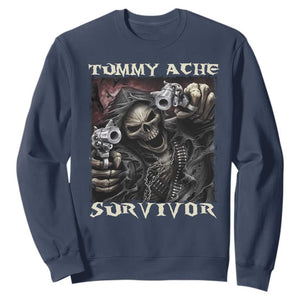 Skeleton Meme Sweatshirt Tummy Ache Survivor Funny Cool Edgy Hard Cringe TS02 Navy Print Your Wear