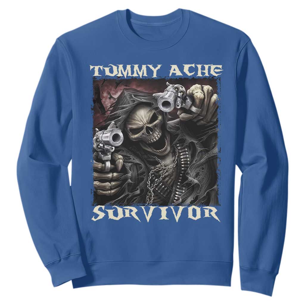 Skeleton Meme Sweatshirt Tummy Ache Survivor Funny Cool Edgy Hard Cringe TS02 Royal Blue Print Your Wear