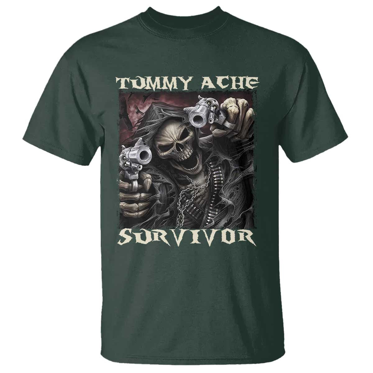 Skeleton Meme T Shirt Tummy Ache Survivor Funny Cool Edgy Hard Cringe TS02 Dark Forest Green Print Your Wear