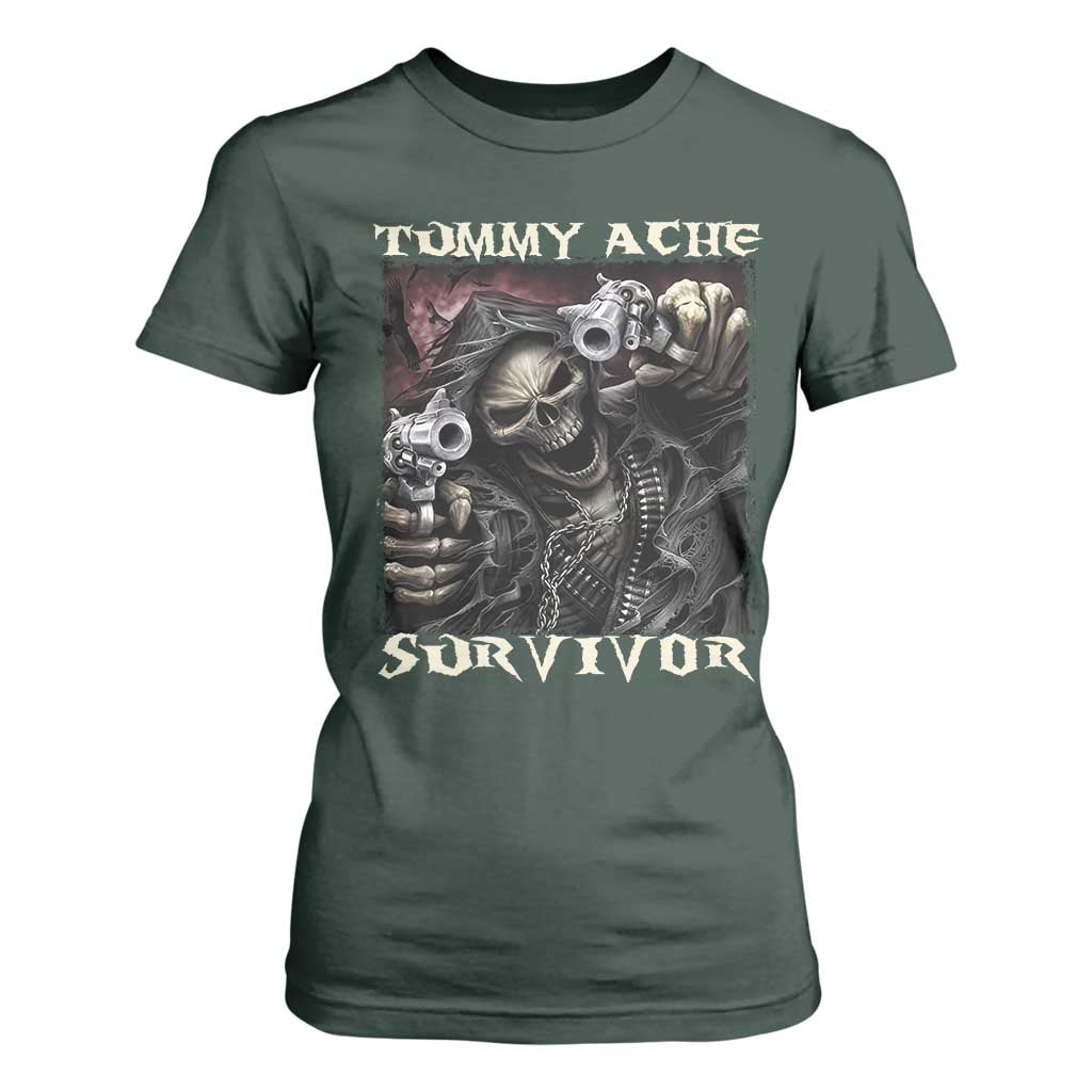 Skeleton Meme T Shirt For Women Tummy Ache Survivor Funny Cool Edgy Hard Cringe TS02 Dark Forest Green Print Your Wear