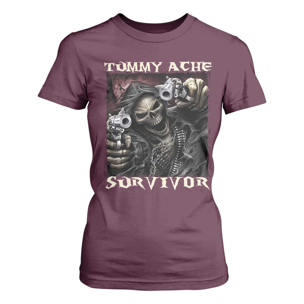 Skeleton Meme T Shirt For Women Tummy Ache Survivor Funny Cool Edgy Hard Cringe TS02 Maroon Print Your Wear