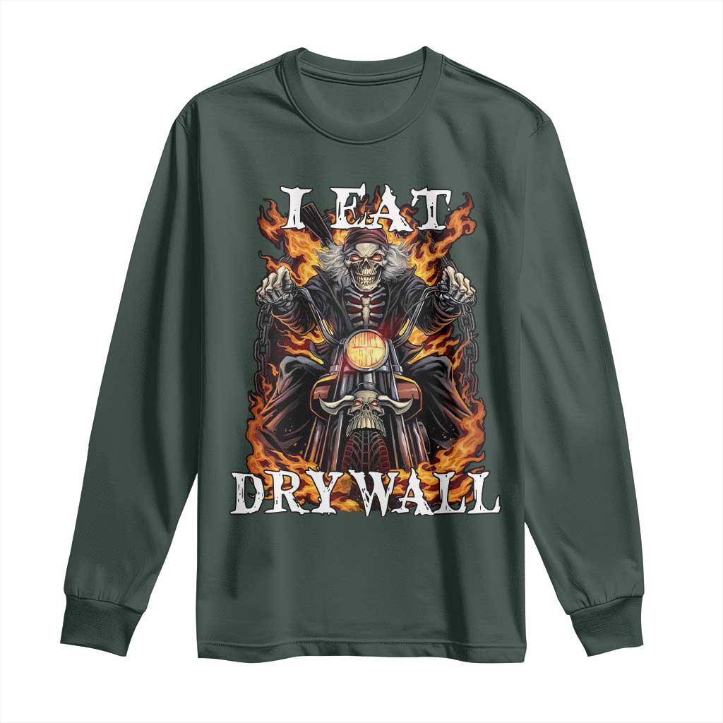 Funny Cringe Hard Skeleton Meme Long Sleeve Shirt I Eat Drywall TS02 Dark Forest Green Print Your Wear
