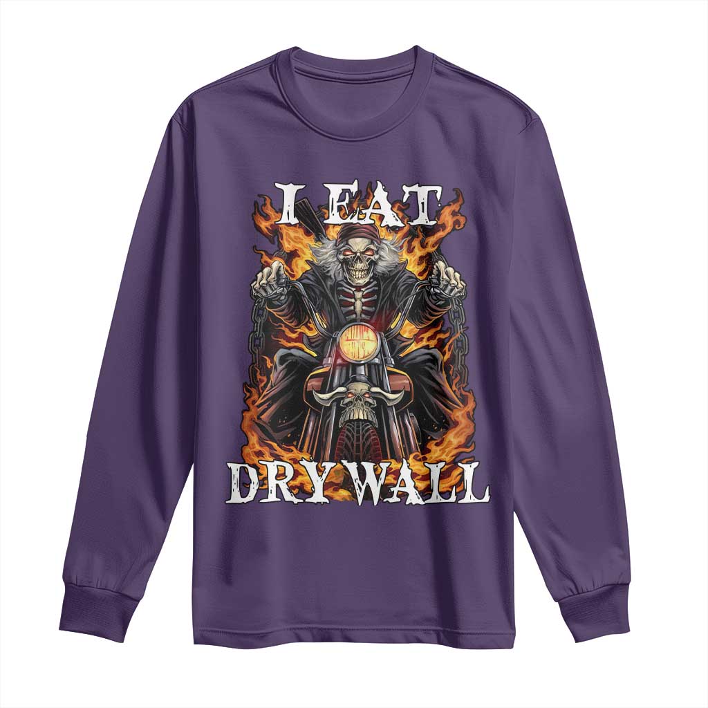 Funny Cringe Hard Skeleton Meme Long Sleeve Shirt I Eat Drywall TS02 Purple Print Your Wear