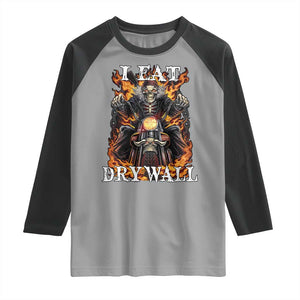 Funny Cringe Hard Skeleton Meme Raglan Shirt I Eat Drywall TS02 Sport Gray Black Print Your Wear