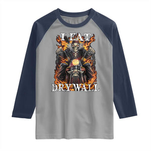 Funny Cringe Hard Skeleton Meme Raglan Shirt I Eat Drywall TS02 Sport Gray Navy Print Your Wear