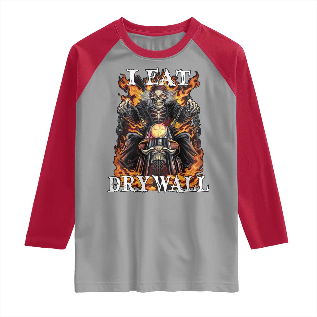 Funny Cringe Hard Skeleton Meme Raglan Shirt I Eat Drywall TS02 Sport Gray Red Print Your Wear