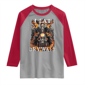 Funny Cringe Hard Skeleton Meme Raglan Shirt I Eat Drywall TS02 Sport Gray Red Print Your Wear