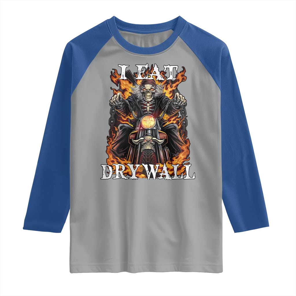 Funny Cringe Hard Skeleton Meme Raglan Shirt I Eat Drywall TS02 Sport Gray Royal Print Your Wear