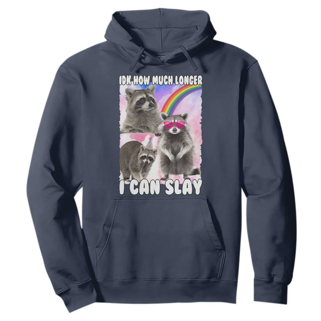 Funny Raccoon Meme Hoodie Idk How Much Longer I Can Slay TS02 Navy Print Your Wear