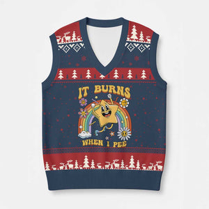 Funny Saying V-Neck Knit Sweater Vest It Burns When I Pee Sarcastic Ironic Meme Nostalgia TS02 Navy Red Print Your Wear