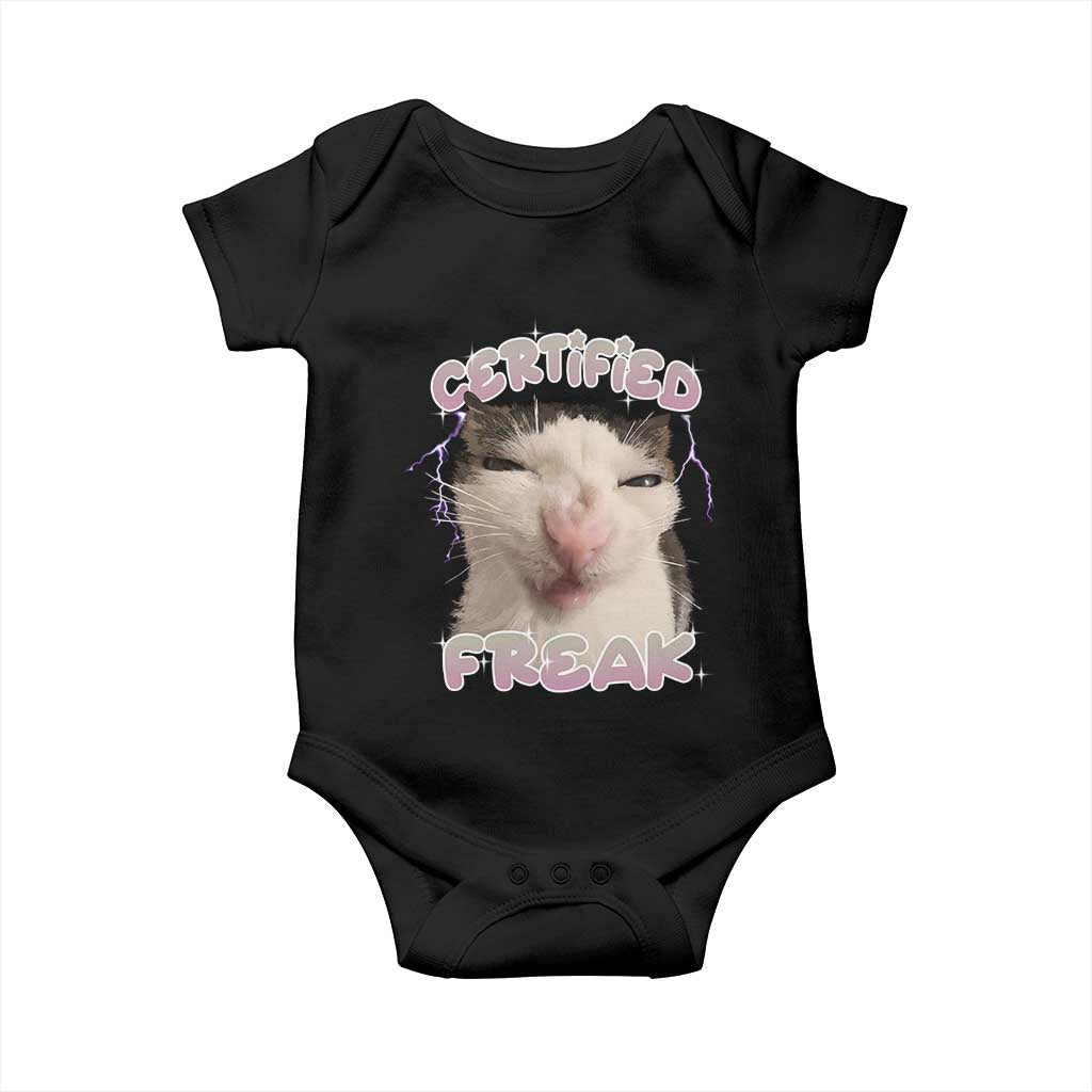 Funny Cat Meme Baby Onesie Certified Freak Eat Cement Cursed Cat TS02 Black Print Your Wear