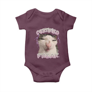 Funny Cat Meme Baby Onesie Certified Freak Eat Cement Cursed Cat TS02 Maroon Print Your Wear