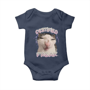 Funny Cat Meme Baby Onesie Certified Freak Eat Cement Cursed Cat TS02 Navy Print Your Wear