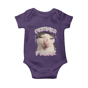 Funny Cat Meme Baby Onesie Certified Freak Eat Cement Cursed Cat TS02 Purple Print Your Wear