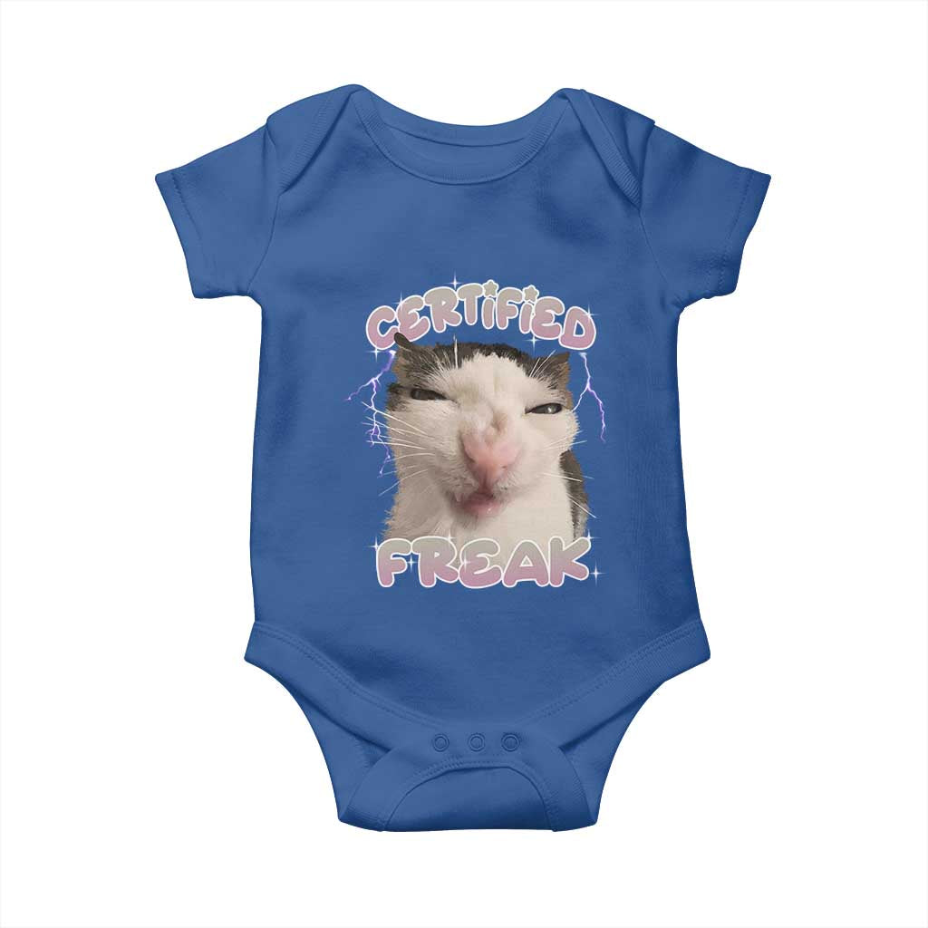 Funny Cat Meme Baby Onesie Certified Freak Eat Cement Cursed Cat TS02 Royal Blue Print Your Wear