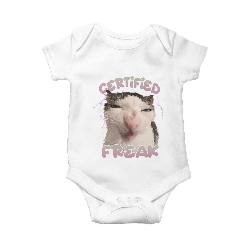 Funny Cat Meme Baby Onesie Certified Freak Eat Cement Cursed Cat TS02 White Print Your Wear