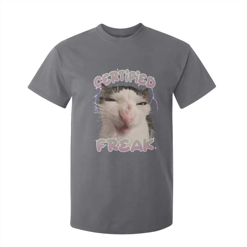 Funny Cat Meme T Shirt For Kid Certified Freak Eat Cement Cursed Cat TS02 Charcoal Print Your Wear