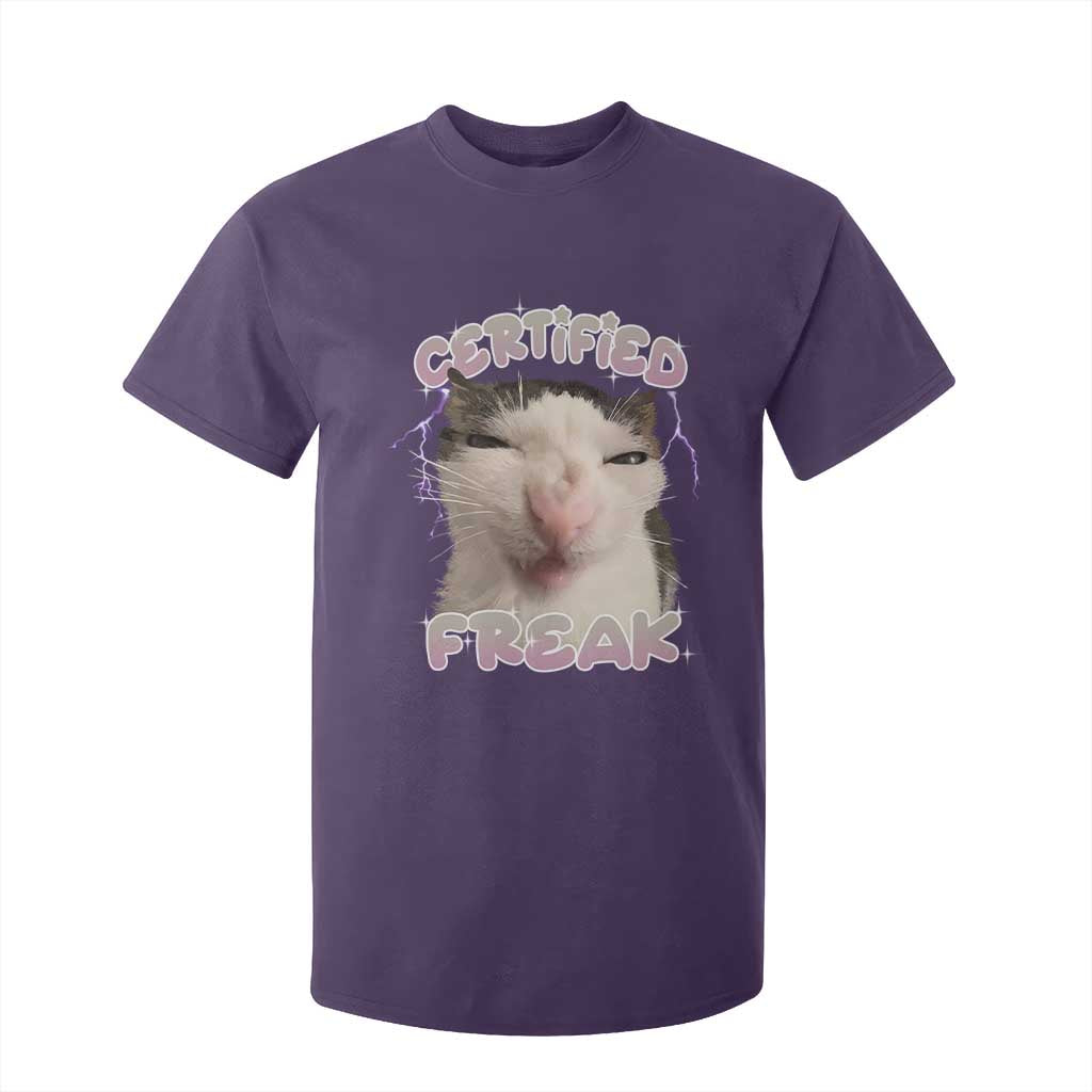 Funny Cat Meme T Shirt For Kid Certified Freak Eat Cement Cursed Cat TS02 Purple Print Your Wear