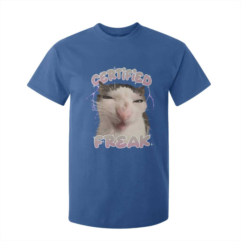 Funny Cat Meme T Shirt For Kid Certified Freak Eat Cement Cursed Cat TS02 Royal Blue Print Your Wear