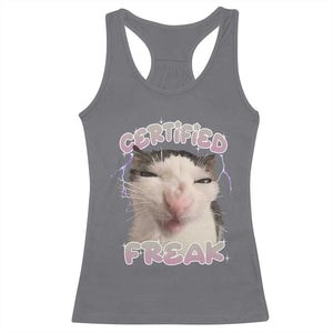 Funny Cat Meme Racerback Tank Top Certified Freak Eat Cement Cursed Cat TS02 Charcoal Print Your Wear