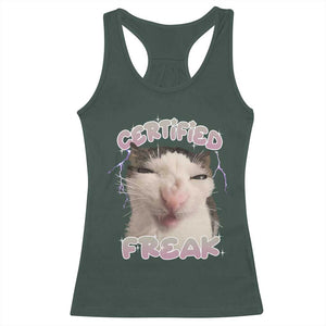 Funny Cat Meme Racerback Tank Top Certified Freak Eat Cement Cursed Cat TS02 Dark Forest Green Print Your Wear