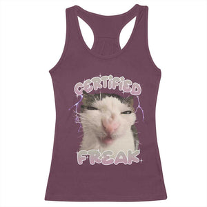 Funny Cat Meme Racerback Tank Top Certified Freak Eat Cement Cursed Cat TS02 Maroon Print Your Wear