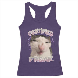 Funny Cat Meme Racerback Tank Top Certified Freak Eat Cement Cursed Cat TS02 Purple Print Your Wear