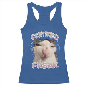 Funny Cat Meme Racerback Tank Top Certified Freak Eat Cement Cursed Cat TS02 Royal Blue Print Your Wear