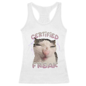 Funny Cat Meme Racerback Tank Top Certified Freak Eat Cement Cursed Cat TS02 White Print Your Wear