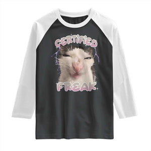 Funny Cat Meme Raglan Shirt Certified Freak Eat Cement Cursed Cat TS02 Black White Print Your Wear
