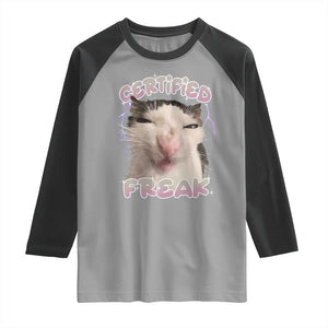 Funny Cat Meme Raglan Shirt Certified Freak Eat Cement Cursed Cat TS02 Sport Gray Black Print Your Wear